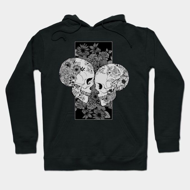 Grey scale lovers floral Hoodie by Jess Adams